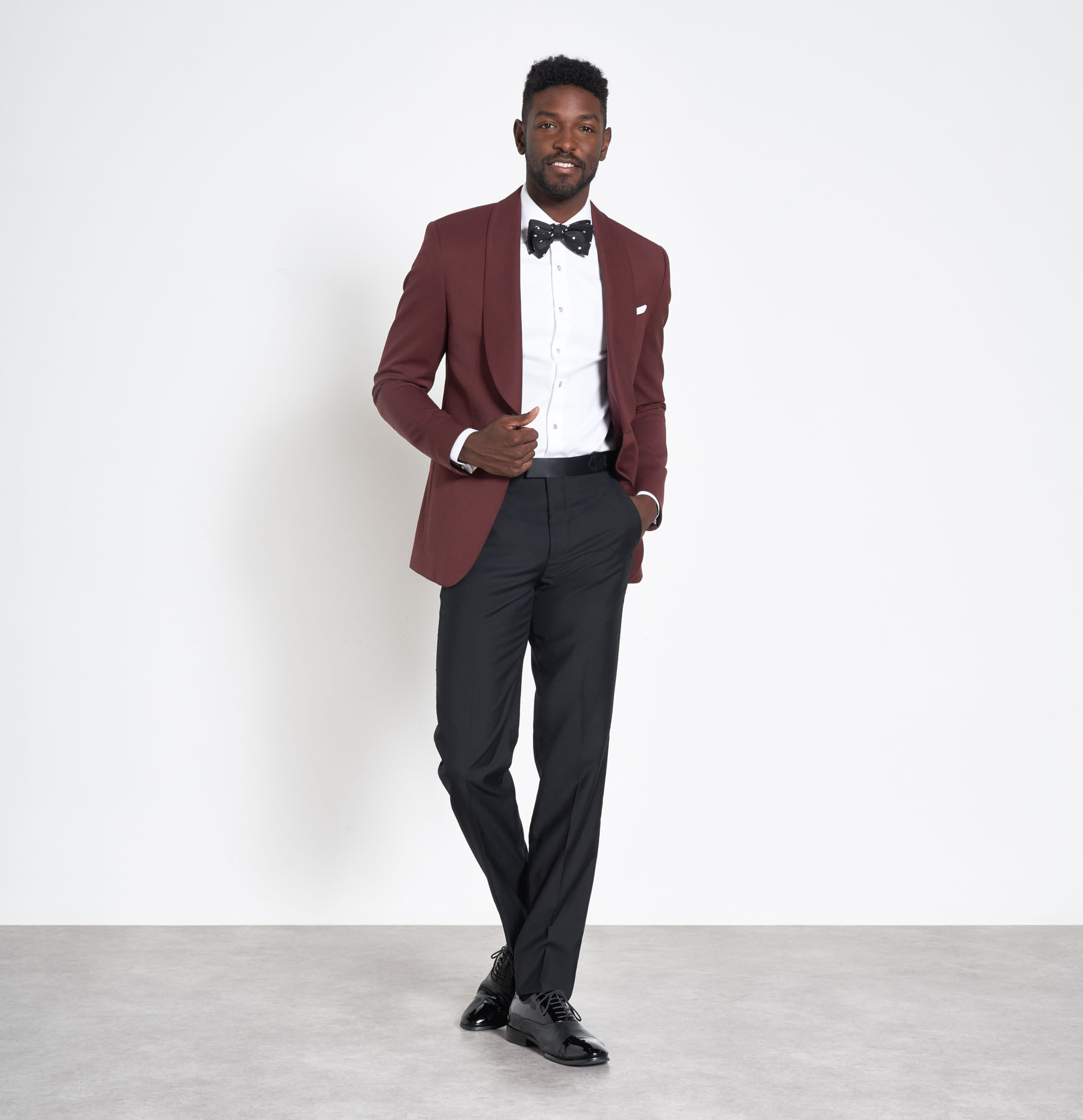 Maroon coat black pants store